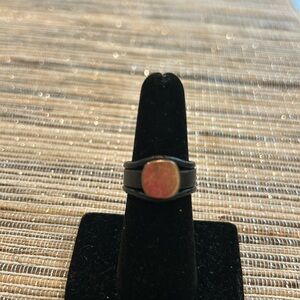 Black leather strap ring bronze square